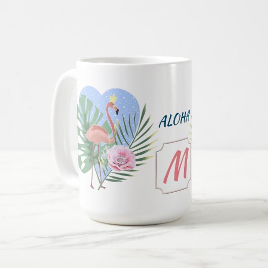 Rosa Flamingo Tropenpalme Kaffeetasse (Vorderseite Links)