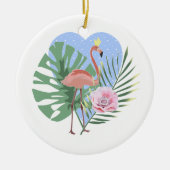 Rosa Flamingo Tropenpalme Keramik Ornament (Vorne)