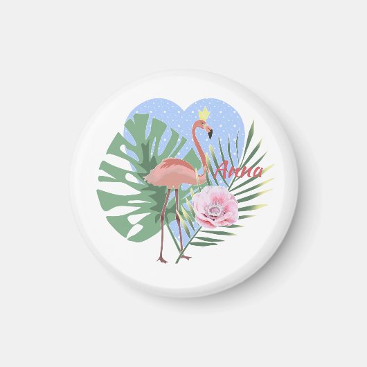 Rosa Flamingo Tropenpalme Magnet (Vorne)