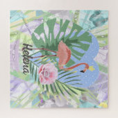 Rosa Flamingo Tropenpalme Monstera Jigsaw P Puzzle (Horizontal)