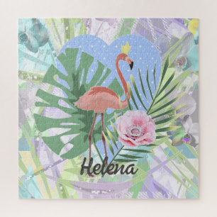 Rosa Flamingo Tropenpalme Monstera Jigsaw P Puzzle