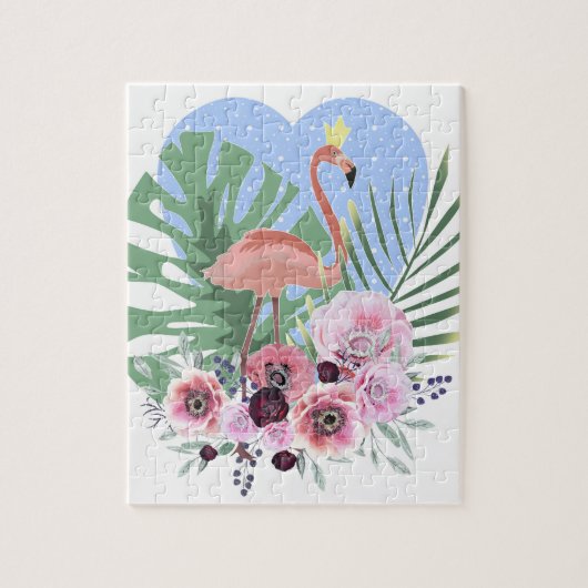 Rosa Flamingo Tropenpalme Puzzle (Vertikal)