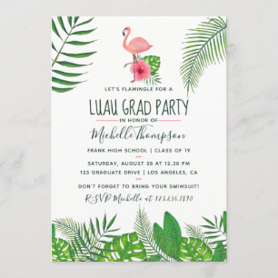 Rosa Flamingo Tropical Aquarell Luau Abschluss Ankündigung