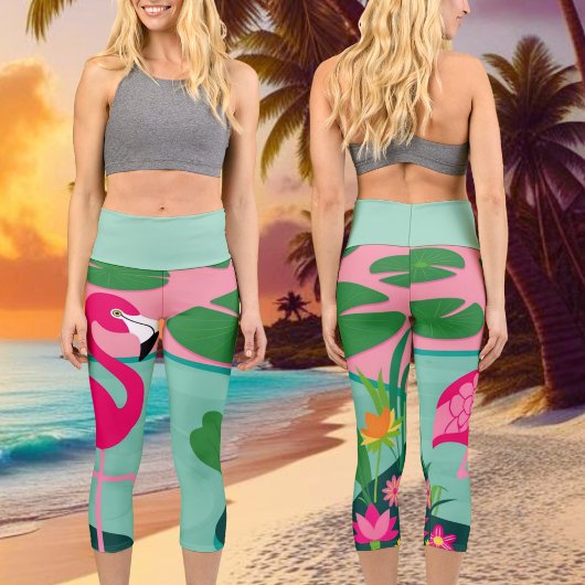 Rosa Flamingo Tropical Capri Leggings