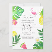 Rosa Flamingo Tropical Exotic 30. Geburtstag Party Einladung (Vorderseite)