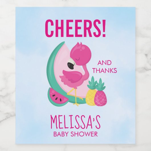 Rosa Flamingo & Tropical Frucht Party Dank Weinetikett (Einzelnes Label)