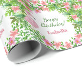 Rosa Flamingo Tropical Girl's Birthday Geschenkpapier (Rolleneckpunkt)