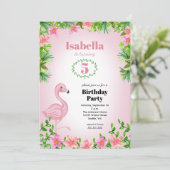 Rosa Flamingo Tropical Girls Geburtstag Einladung (Stehend Vorderseite)