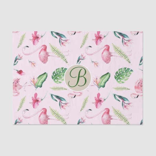 Rosa Flamingo Tropical Monogram Letter Initial Seidenpapier (Vorderseite)