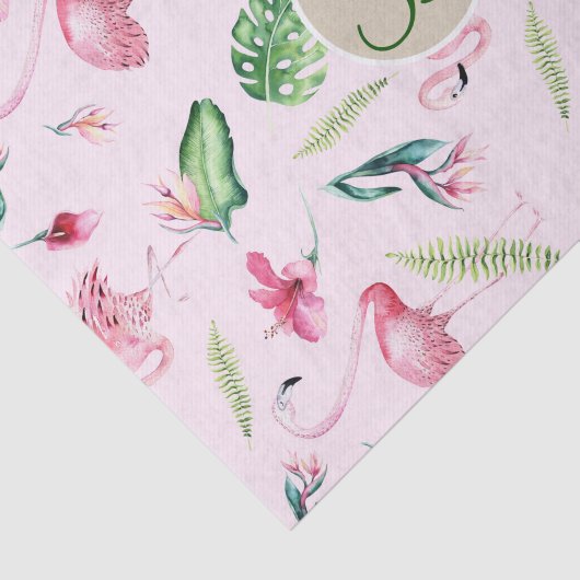 Rosa Flamingo Tropical Monogram Letter Initial Seidenpapier (Ausschnitt)