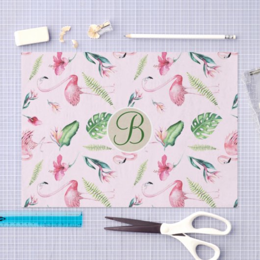 Rosa Flamingo Tropical Monogram Letter Initial Seidenpapier (Handwerk)