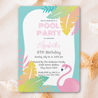 Rosa Flamingo Tropical Pool Party Geburtstag Einladung