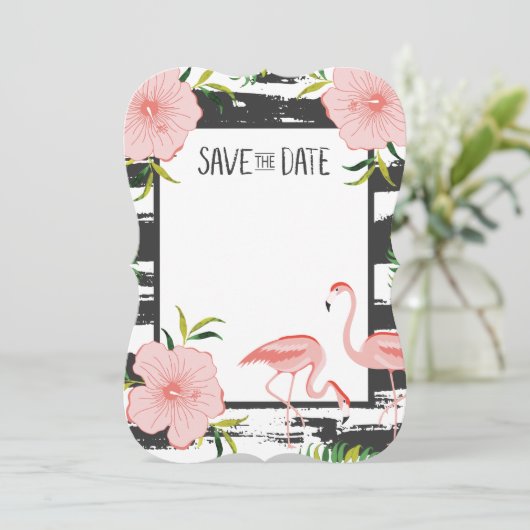 Rosa Flamingo Tropical Save the Date (Stehend Vorderseite)