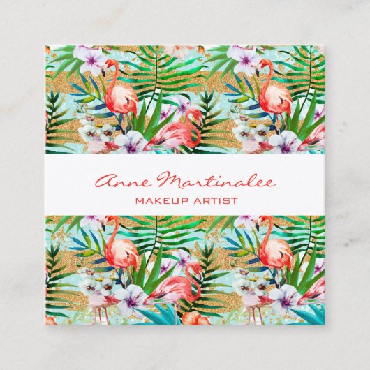 Rosa Flamingo Tropical Square Business Card Quadratische Visitenkarte (Vorderseite)