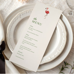 Rosa Flamingo Tropics Küstenhochzeitsdinner Menükarte