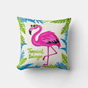 Rosa Flamingo Tropisch stehend auf einem Bein Kissen