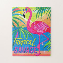 Rosa Flamingo Tropisch stehend auf einem Bein Puzzle