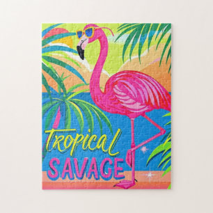 Rosa Flamingo Tropisch stehend auf einem Bein Puzzle