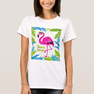 Rosa Flamingo Tropisch stehend auf einem Bein T-Shirt