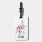Rosa Flamingo Tropische Blätter Gepäckanhänger (Vorderseite vertikal)