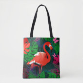 Rosa Flamingo. Tropische Blätter, rosa Schmetterli Tasche (Vorderseite)