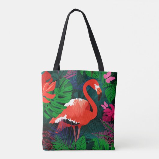 Rosa Flamingo. Tropische Blätter, rosa Schmetterli Tasche (Rückseite)