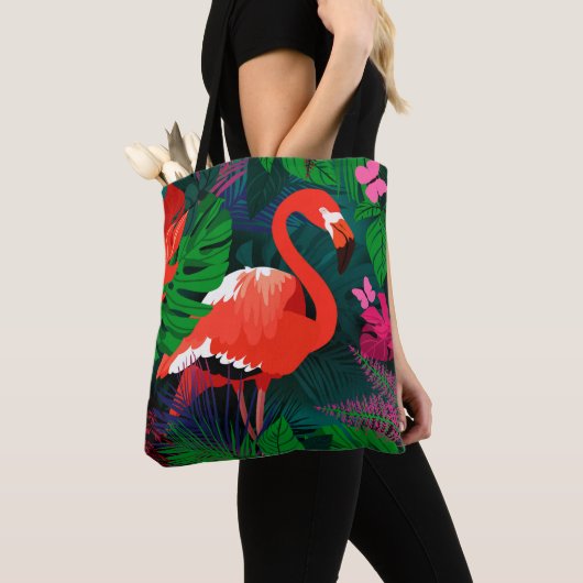 Rosa Flamingo. Tropische Blätter, rosa Schmetterli Tasche (Von Nahem)