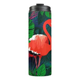 Rosa Flamingo. Tropische Blätter, rosa Schmetterli Thermosbecher