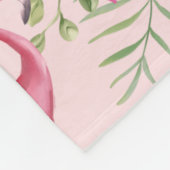 Rosa Flamingo tropische Blätter und Blume Fleecedecke (Ecke)