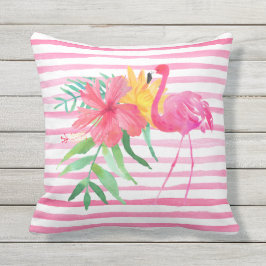 Rosa Flamingo tropische Blume Außenkissen Kissen
