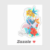 Rosa Flamingo, tropische Blume - Personalisiert Aufkleber (Blatt)