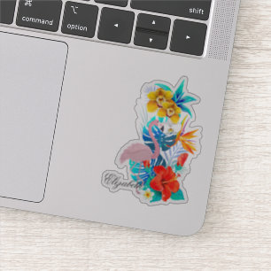 Rosa Flamingo, tropische Blume - Personalisiert Aufkleber