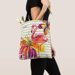 Rosa Flamingo Tropische Blume Personalisiert Tasche