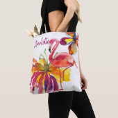Rosa Flamingo Tropische Blume Personalisiert Tasche (Von Nahem)