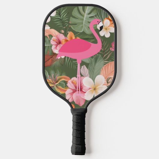 Rosa Flamingo Tropische Blume Pickleball Schläger (Rückseite)