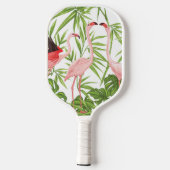Rosa Flamingo Tropische Blume Schwarz-weiße Streif Pickleball Schläger (Rückseite)