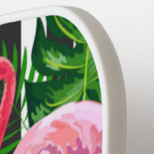 Rosa Flamingo Tropische Blume Schwarz-weiße Streif Pickleball Schläger (Linke Seite)