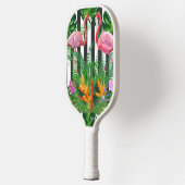 Rosa Flamingo Tropische Blume Schwarz-weiße Streif Pickleball Schläger (Links)