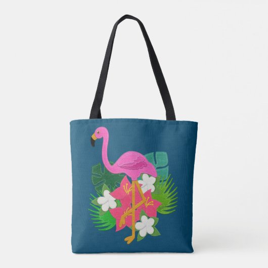 Rosa Flamingo Tropische Blume Tasche (Rückseite)