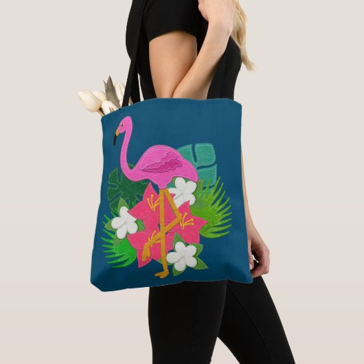 Rosa Flamingo Tropische Blume Tasche (Von Nahem)
