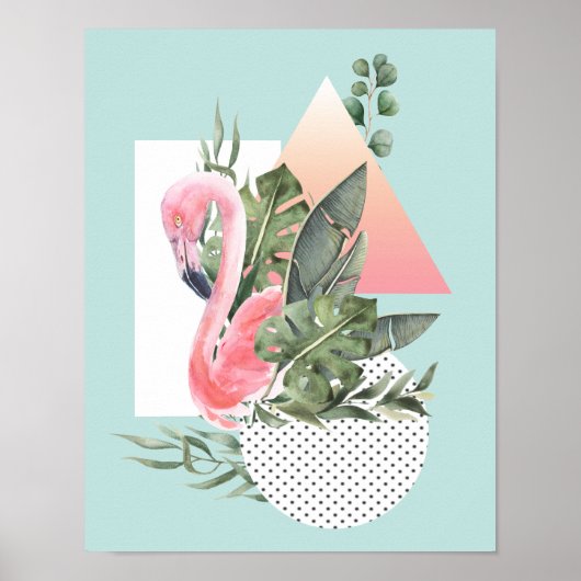 Rosa Flamingo Tropische Collage Poster (Vorne)