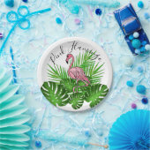 Rosa Flamingo, tropische Dschungel-Blätter Pappteller (Party)
