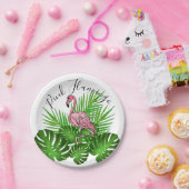 Rosa Flamingo, tropische Dschungel-Blätter Pappteller (Party)