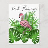 Rosa Flamingo, tropische Dschungel-Blätter Postkarte (Vorderseite)