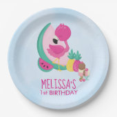 Rosa Flamingo, tropische Früchte und Party aus Eis Pappteller (Vorderseite)