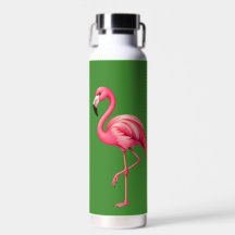 Rosa Flamingo Tropische Grüne Wasserflasche
