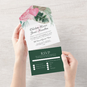 Rosa Flamingo Tropische Hochzeit All In One Einladung
