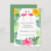 Rosa Flamingo Tropische Hochzeit speichern das Dat Save The Date (Vorne/Hinten)