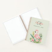Rosa Flamingo tropische Monogramm Salbei grün Notizblock (Innenseite)