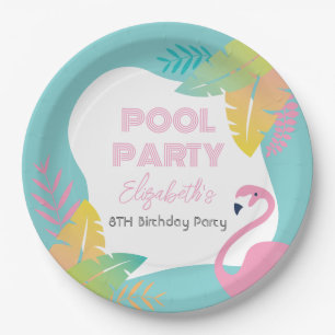 Rosa Flamingo Tropische Poolparty Geburtstag Pappteller